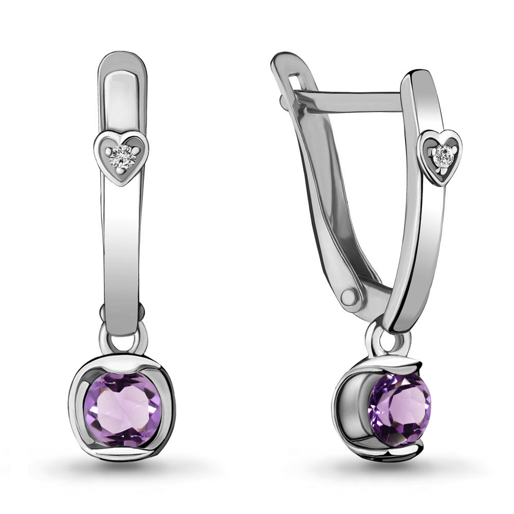 4715104А Серьги из Серебра с аметистами, фианитами