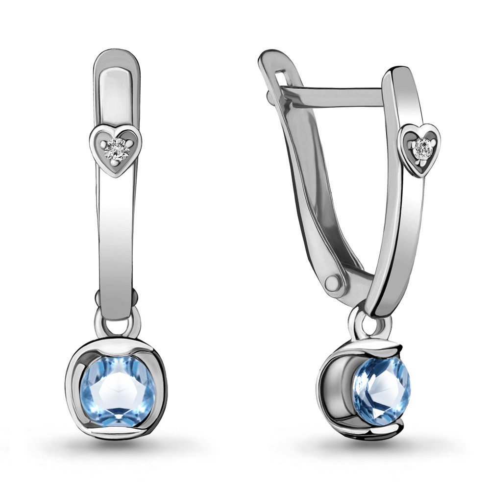 4715105А Серьги из Серебра с топазами свисс блю, фианитами
