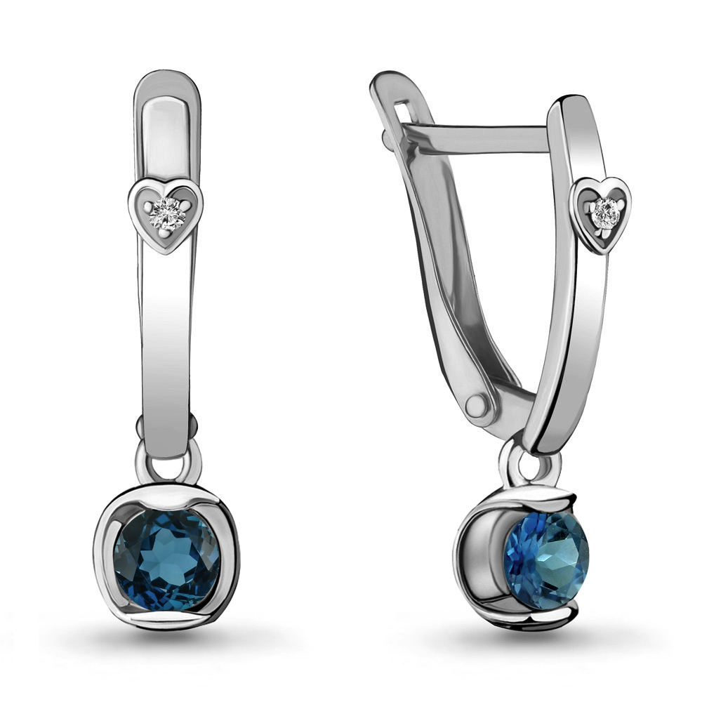 4715108А Серьги из Серебра с топазами лондон блю, фианитами