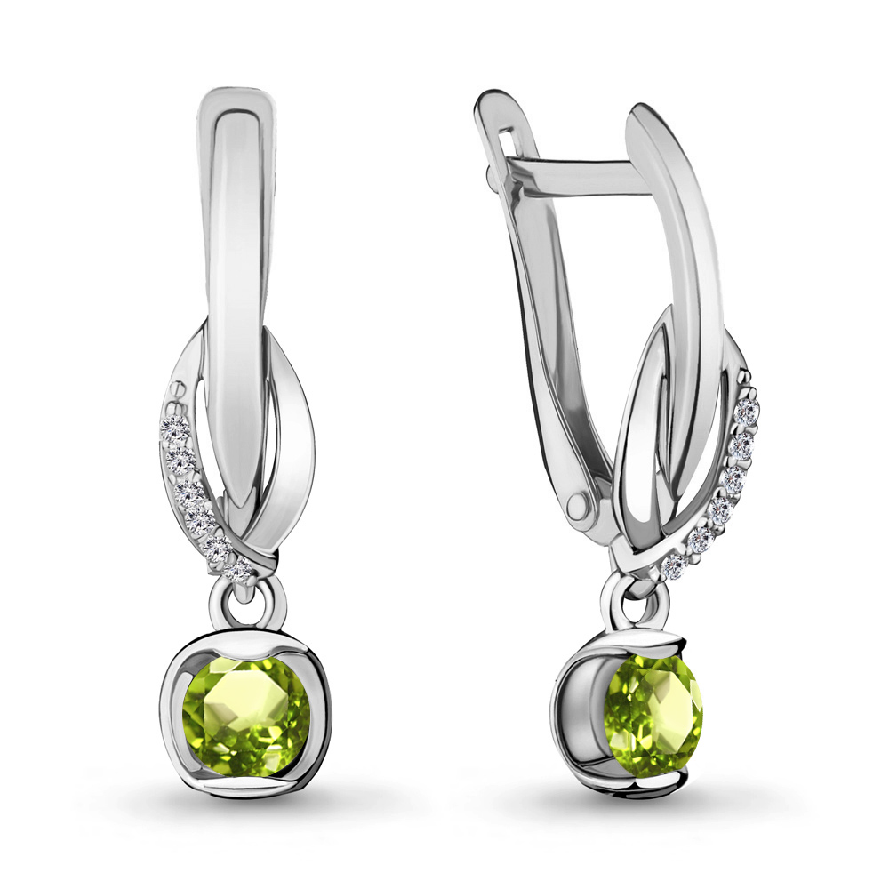 4715207А Серьги из Серебра с фианитами, хризолитами