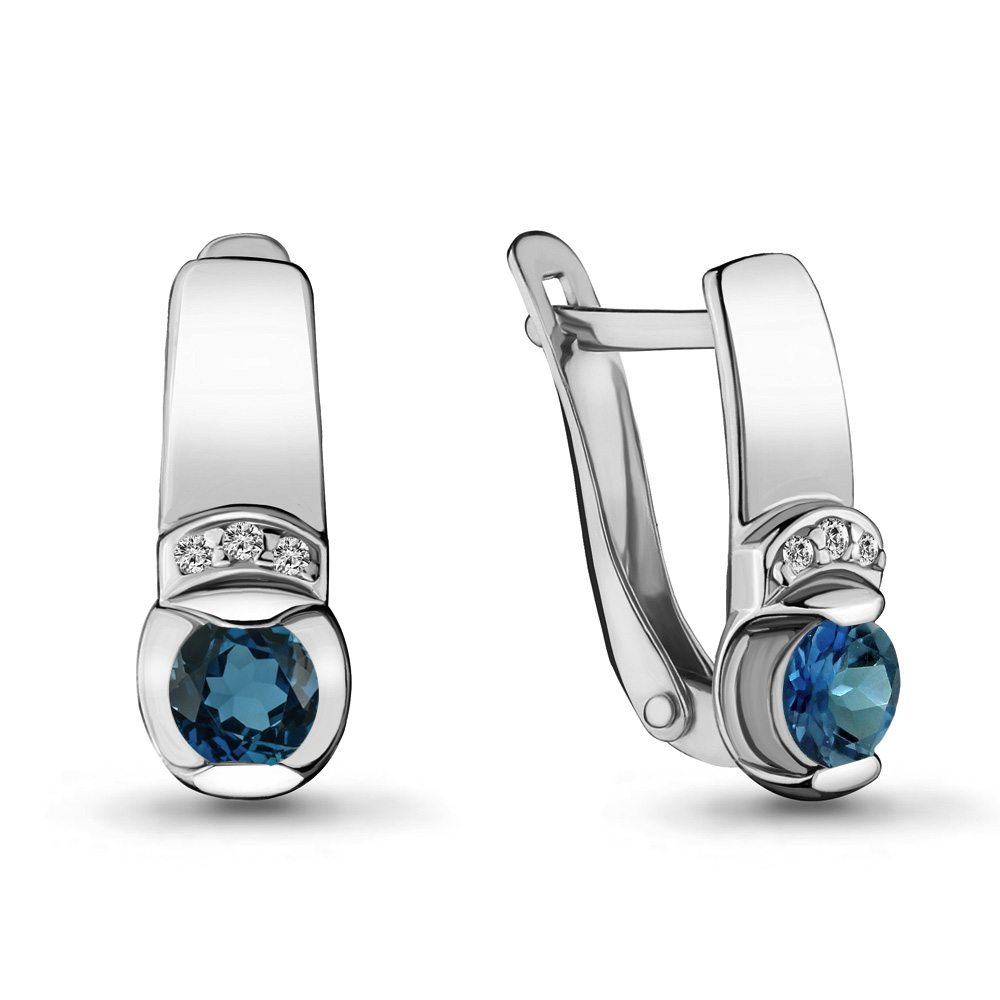 4715308А Серьги из Серебра с топазами лондон блю, фианитами