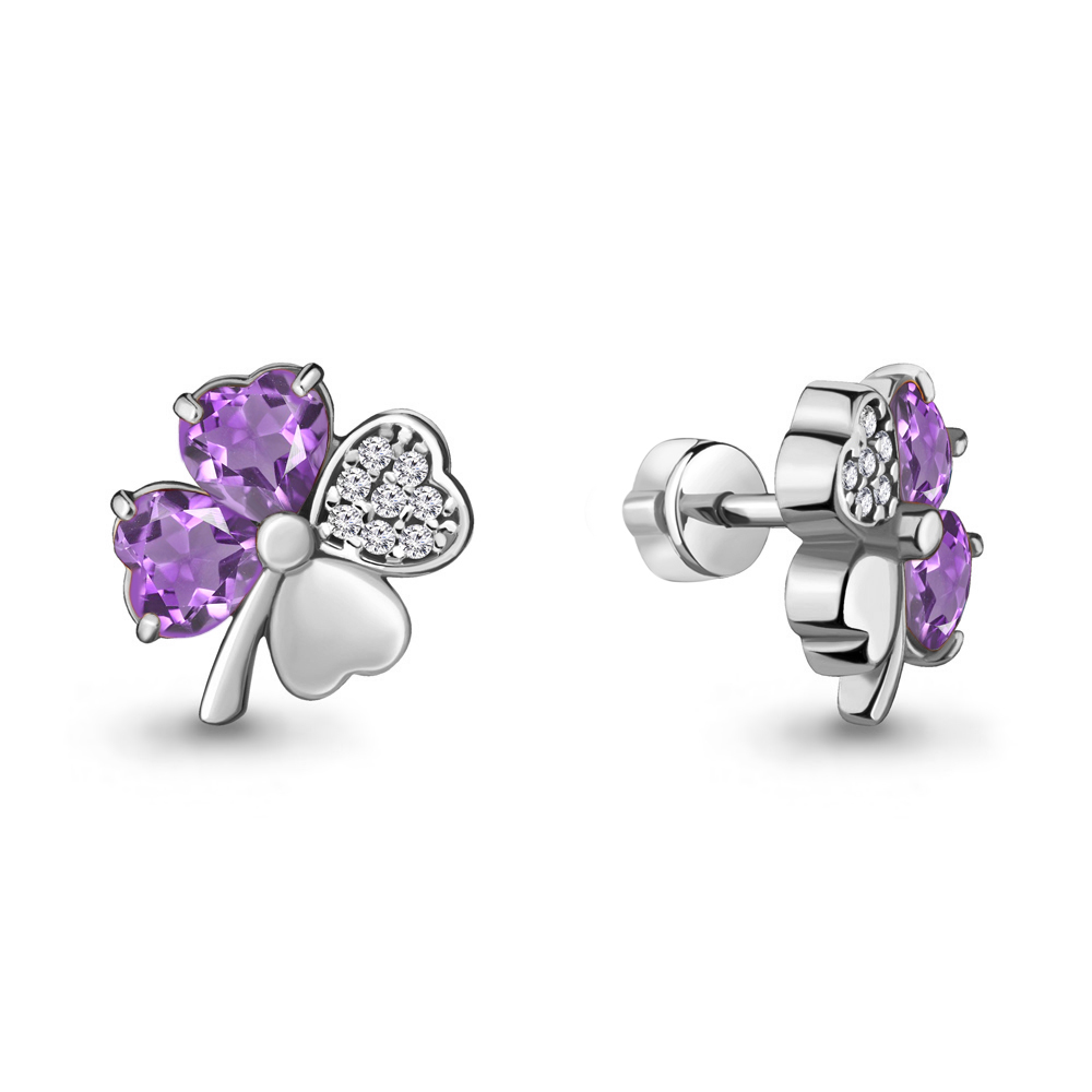 4715604А Серьги из Серебра с аметистами, фианитами