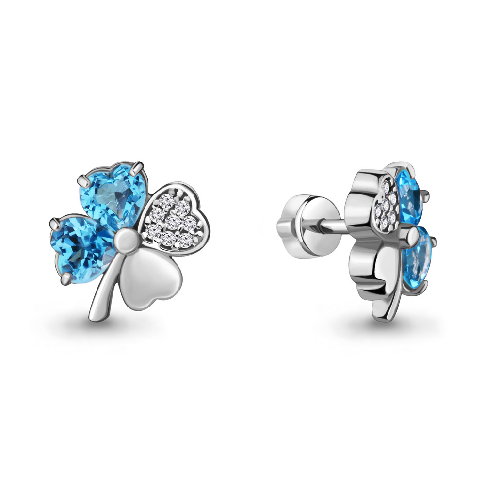 4715605А Серьги из Серебра с топазами свисс блю, фианитами