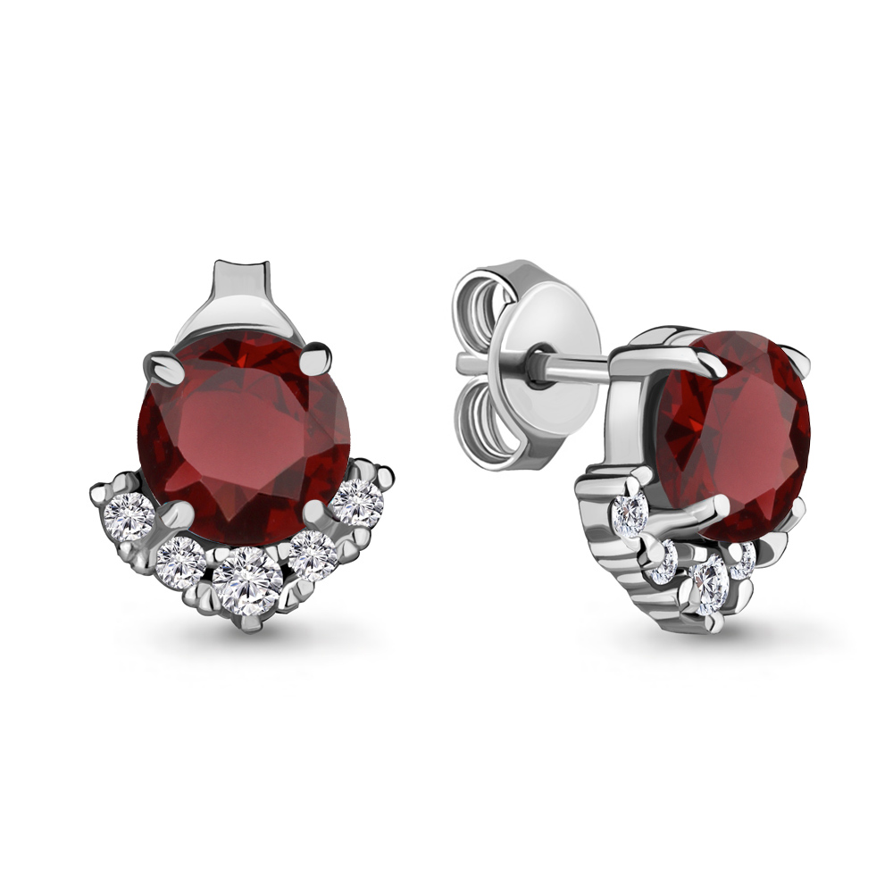 4715703А Серьги из Серебра с гранатами, фианитами