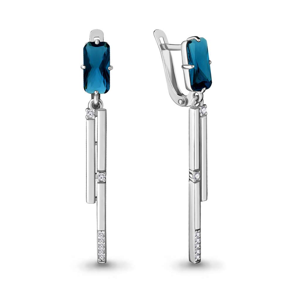 4716393А Серьги из Серебра с нанотопазами лондон, фианитами из коллекции "Каприз"