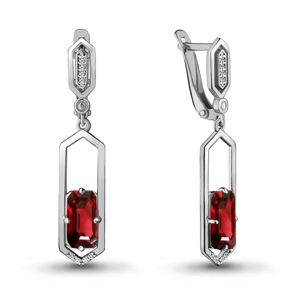 4716403А Серьги из Серебра с гранатами, фианитами