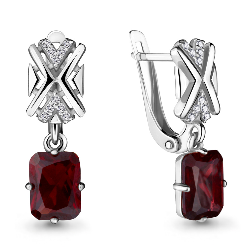 4716585А Серьги из Серебра с наногранатами, фианитами