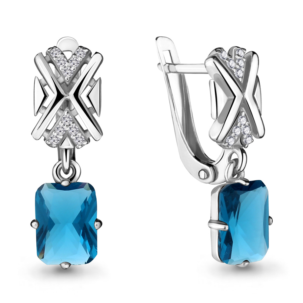 4716593А Серьги из Серебра с нанотопазами лондон, фианитами