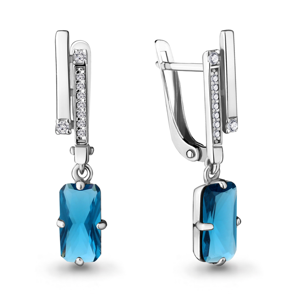 4716693А Серьги из Серебра с нанотопазами лондон, фианитами из коллекции "Каприз"