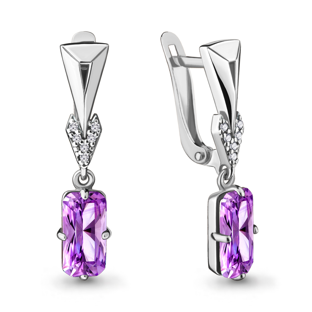 4716884А Серьги из Серебра с наноаметистами иск., фианитами из коллекции "Каприз"