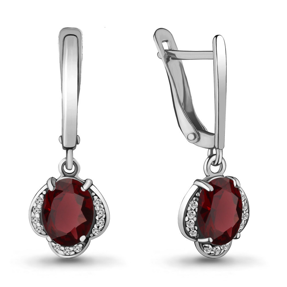 4717003А Серьги из Серебра с гранатами, фианитами