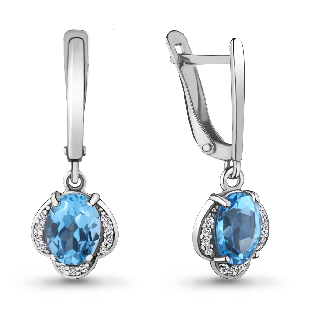 4717005А Серьги из Серебра с топазами свисс блю, фианитами