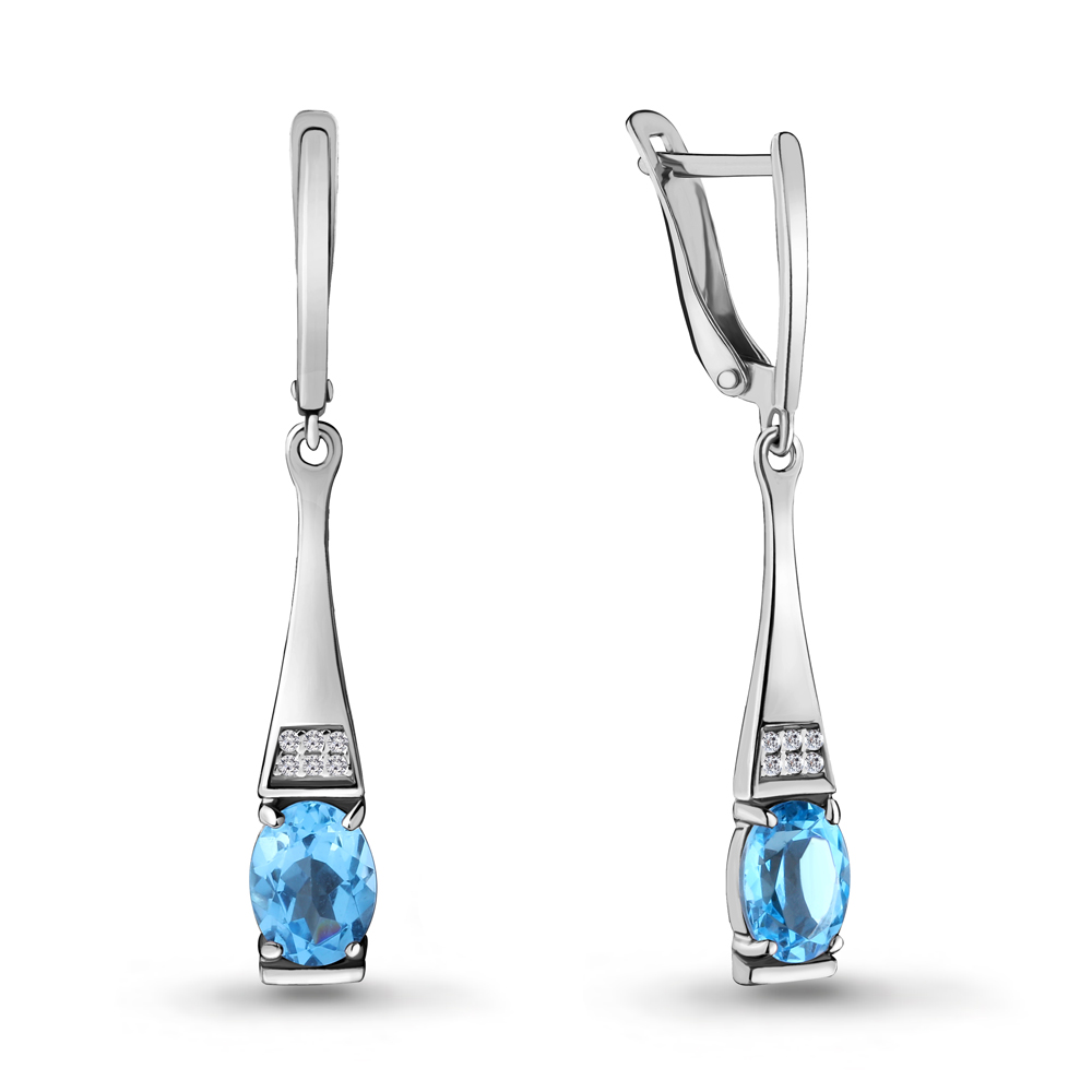 4717105А Серьги из Серебра с топазами свисс блю, фианитами