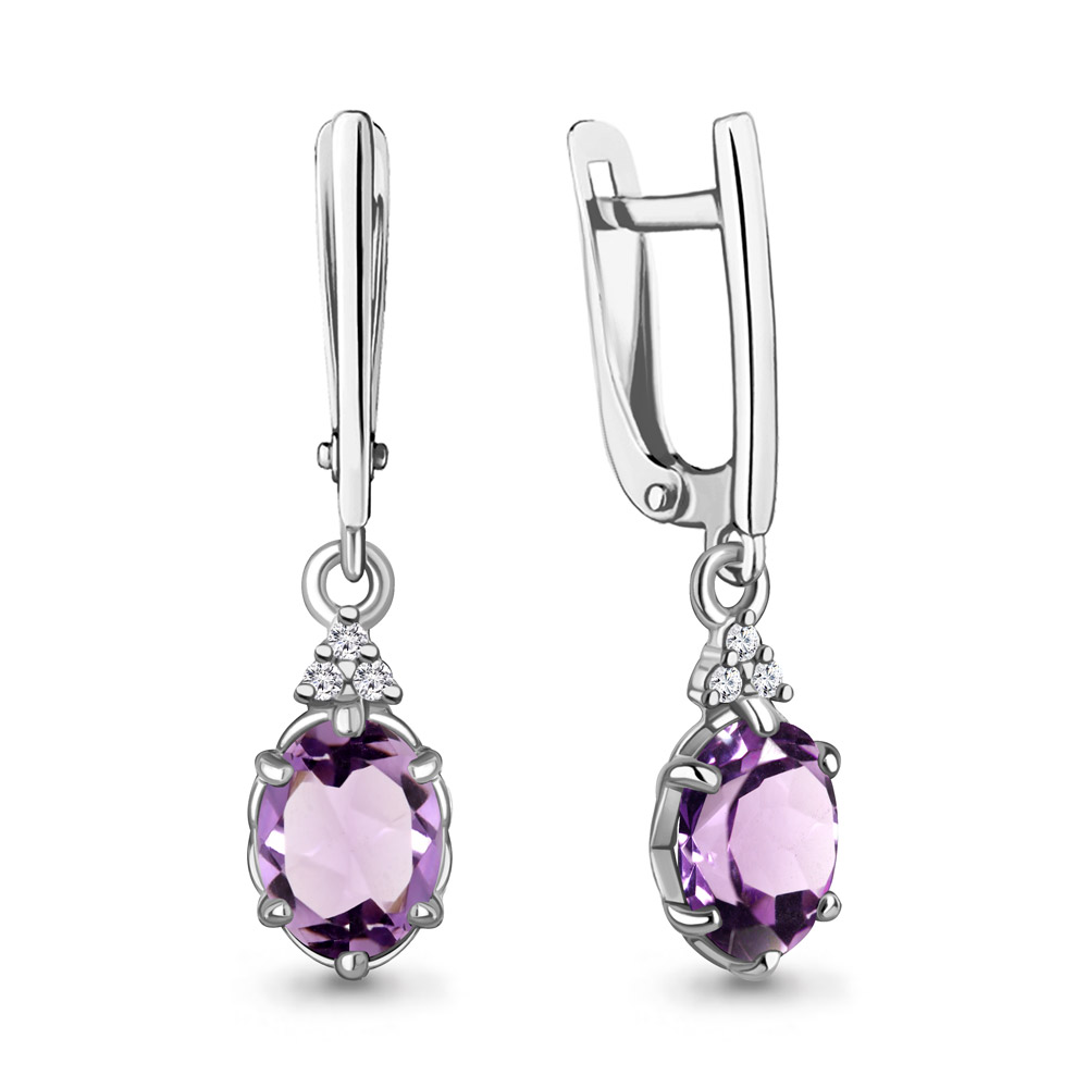 4717204А Серьги из Серебра с аметистами, фианитами