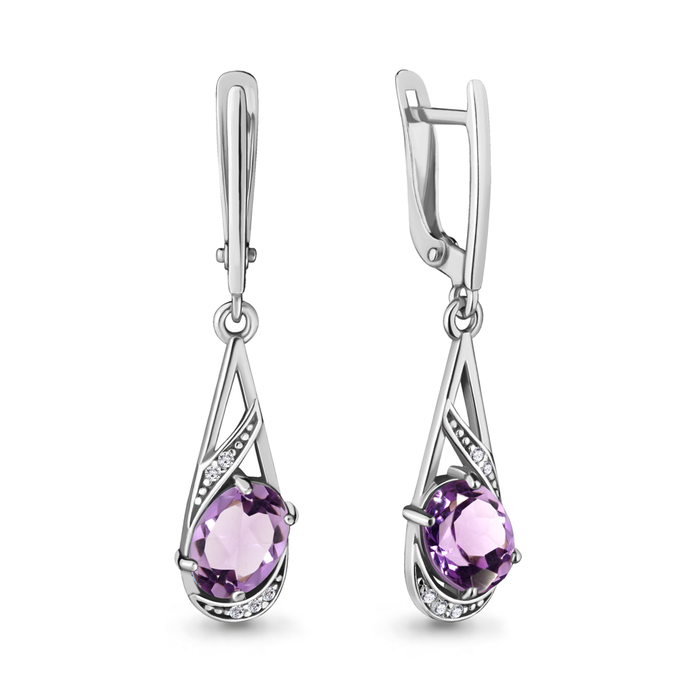 4717404А Серьги из Серебра с аметистами, фианитами