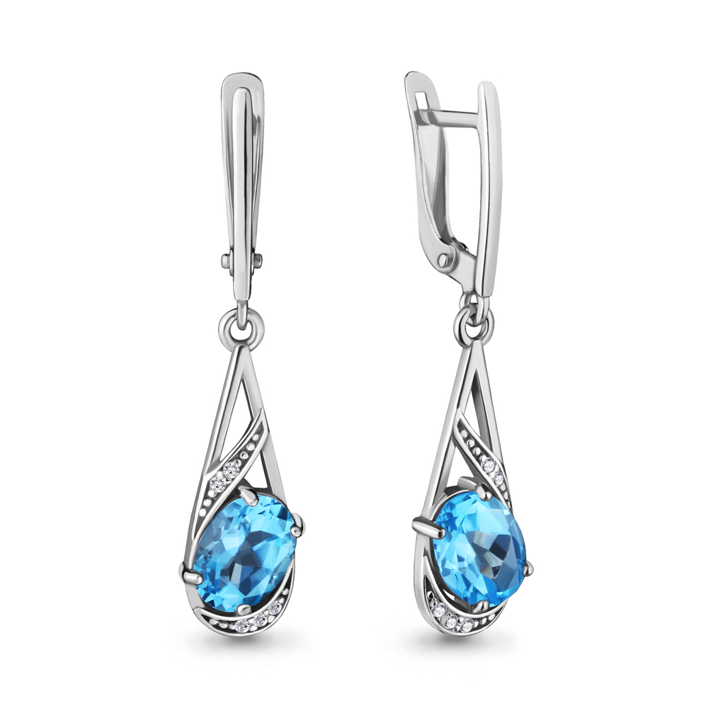 4717405А Серьги из Серебра с топазами свисс блю, фианитами