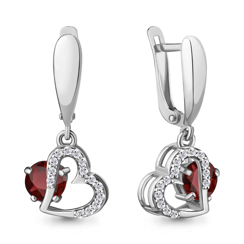 4717603А Серьги из Серебра с гранатами, фианитами