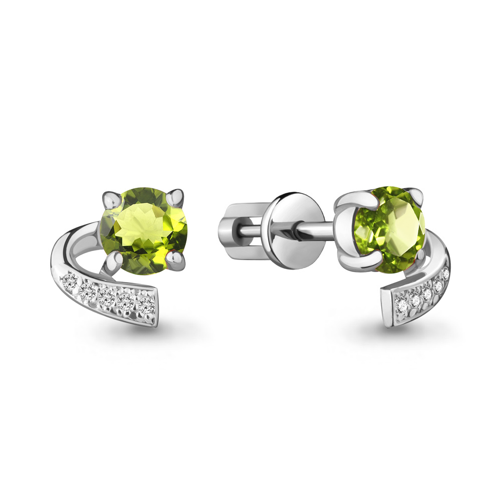 4717907А Серьги из Серебра с фианитами, хризолитами