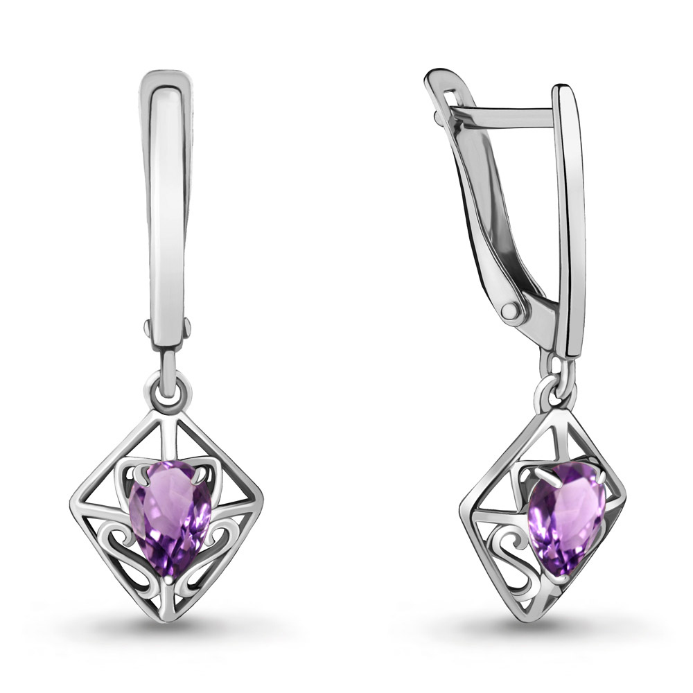 4718004 Серьги из Серебра с аметистами