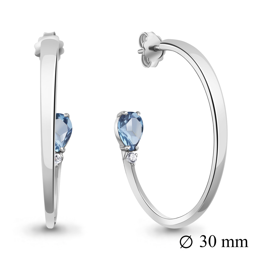 4718205А Серьги из Серебра с топазами свисс блю, фианитами