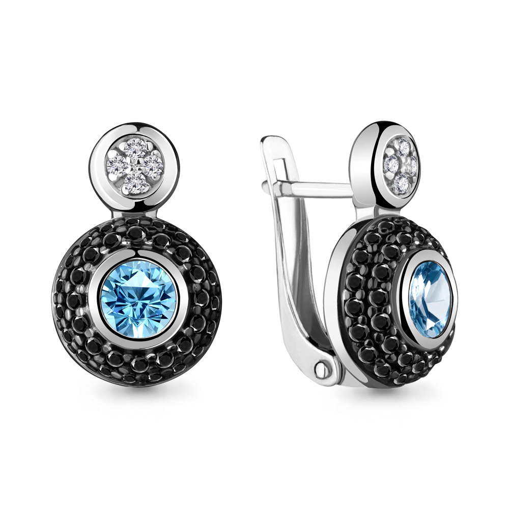 4718605АЧ Серьги из Серебра с нанокристаллами, топазами свисс блю, фианитами