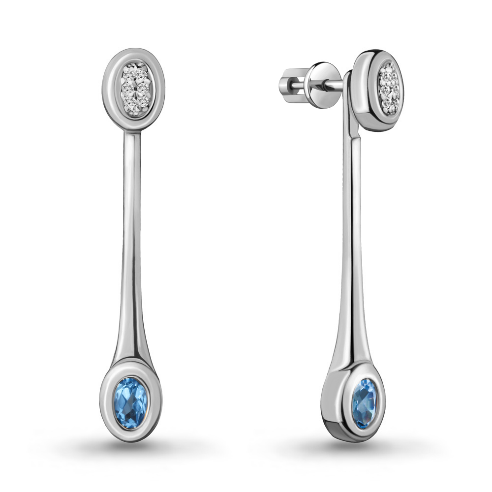 4718905А Серьги из Серебра с топазами свисс блю, фианитами