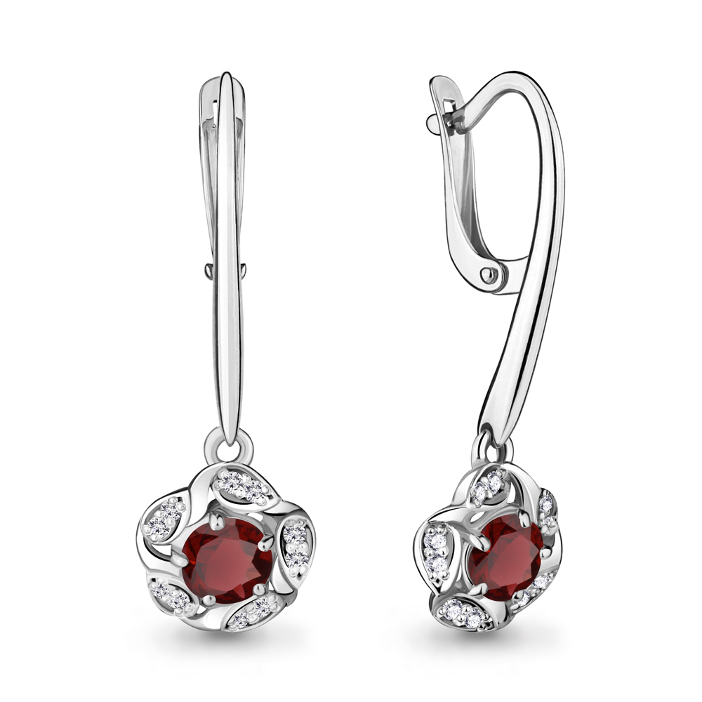 4719003А Серьги из Серебра с гранатами, фианитами