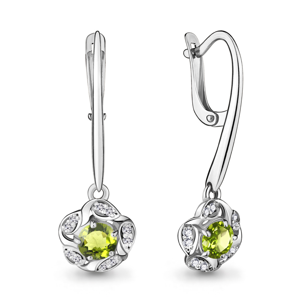 4719007А Серьги из Серебра с фианитами, хризолитами