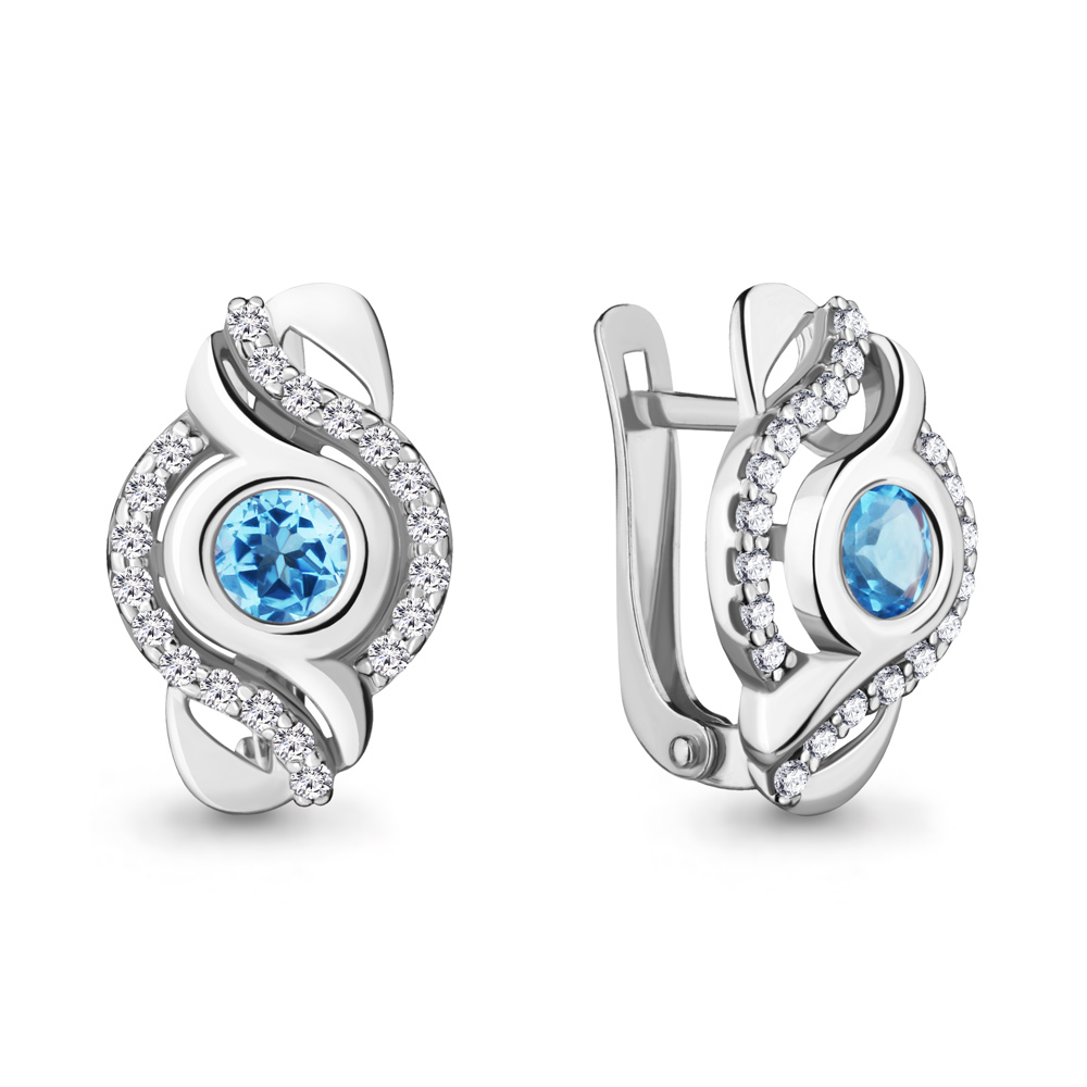 4719105А Серьги из Серебра с топазами свисс блю, фианитами