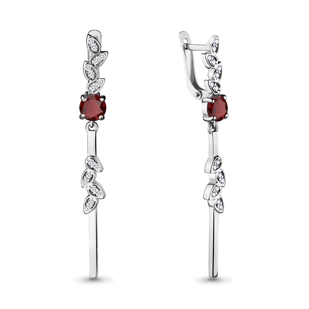 4719303А Серьги из Серебра с гранатами, фианитами