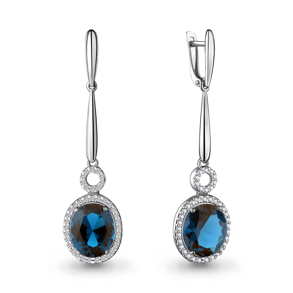 4720093А Серьги из Серебра с нанотопазами лондон, фианитами