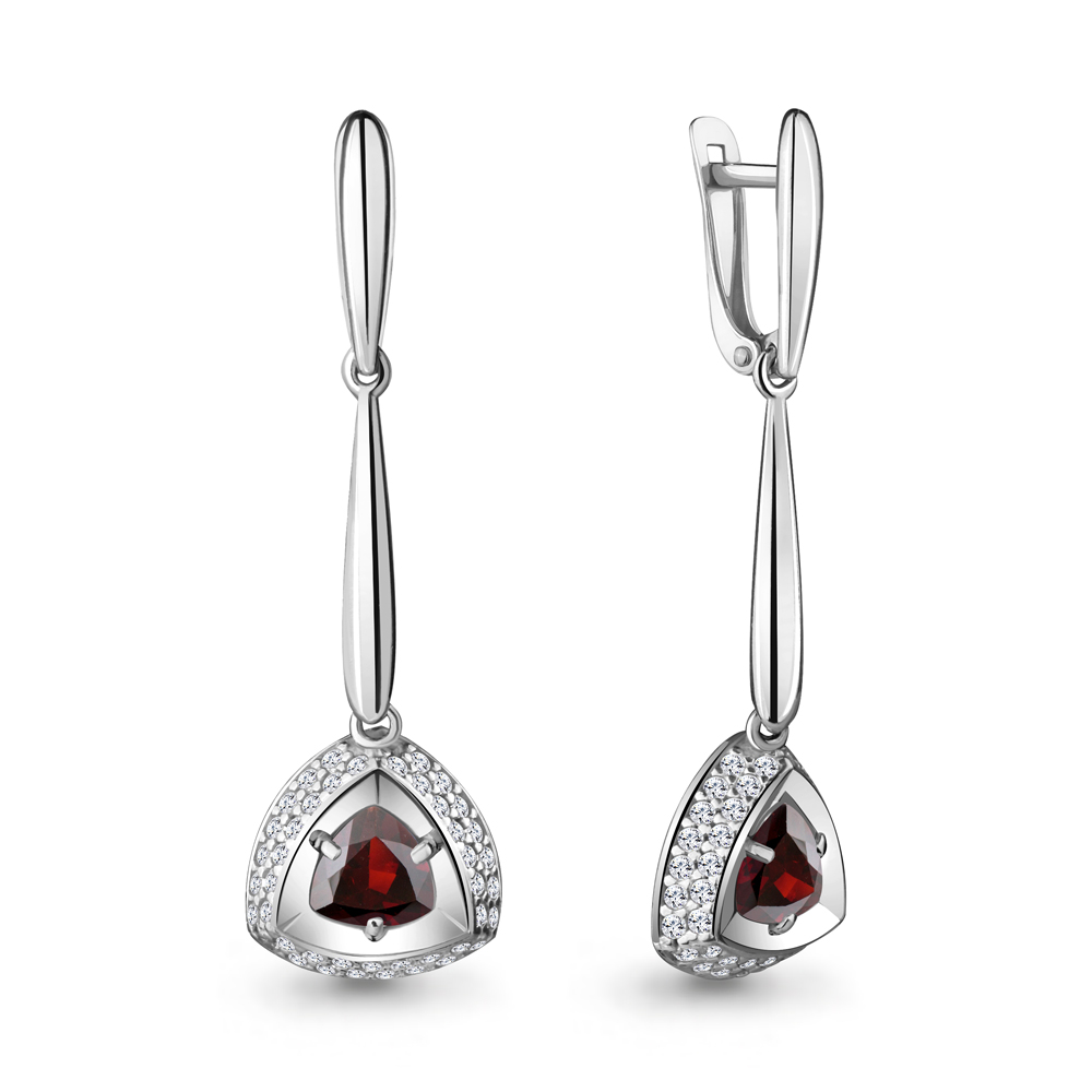 4720403А Серьги из Серебра с гранатами, фианитами
