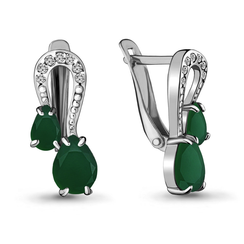 4720809А Серьги из Серебра с агатами, фианитами