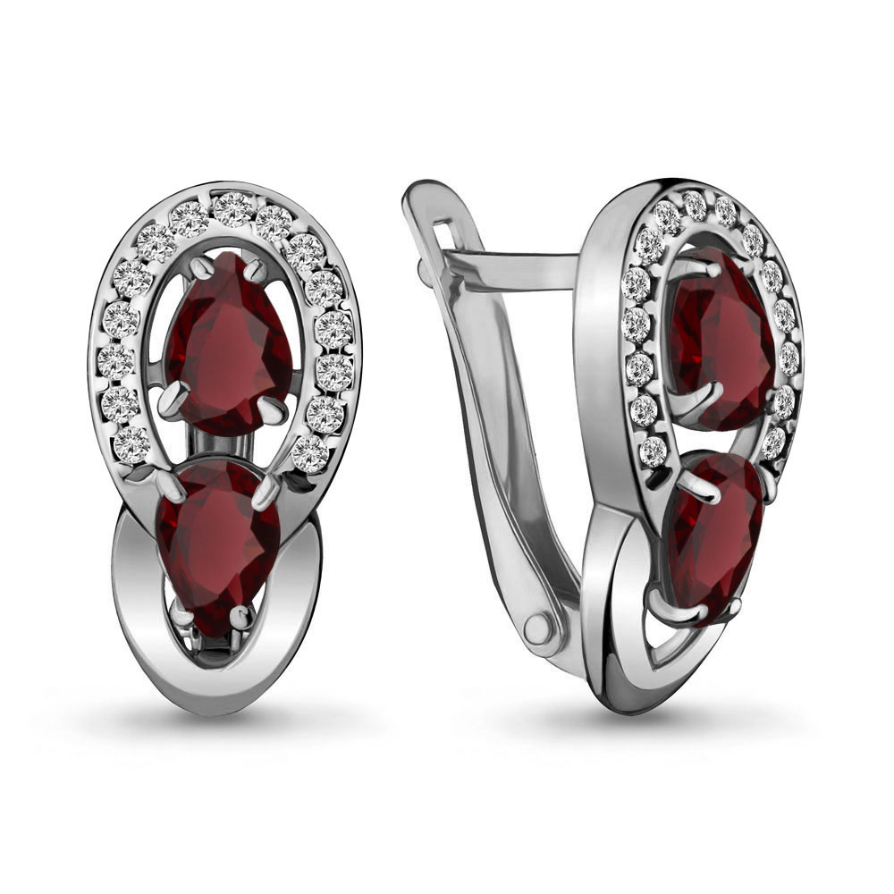 4720903А Серьги из Серебра с гранатами, фианитами
