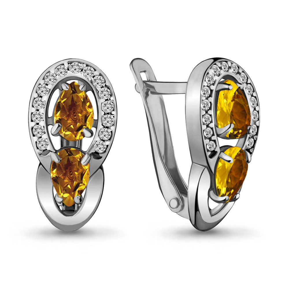 4720906А Серьги из Серебра с фианитами, цитринами
