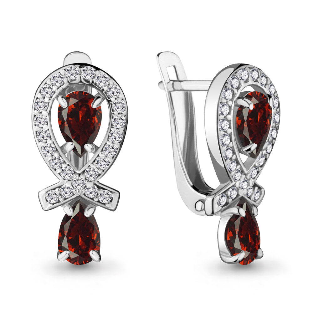 4721003А Серьги из Серебра с гранатами, фианитами