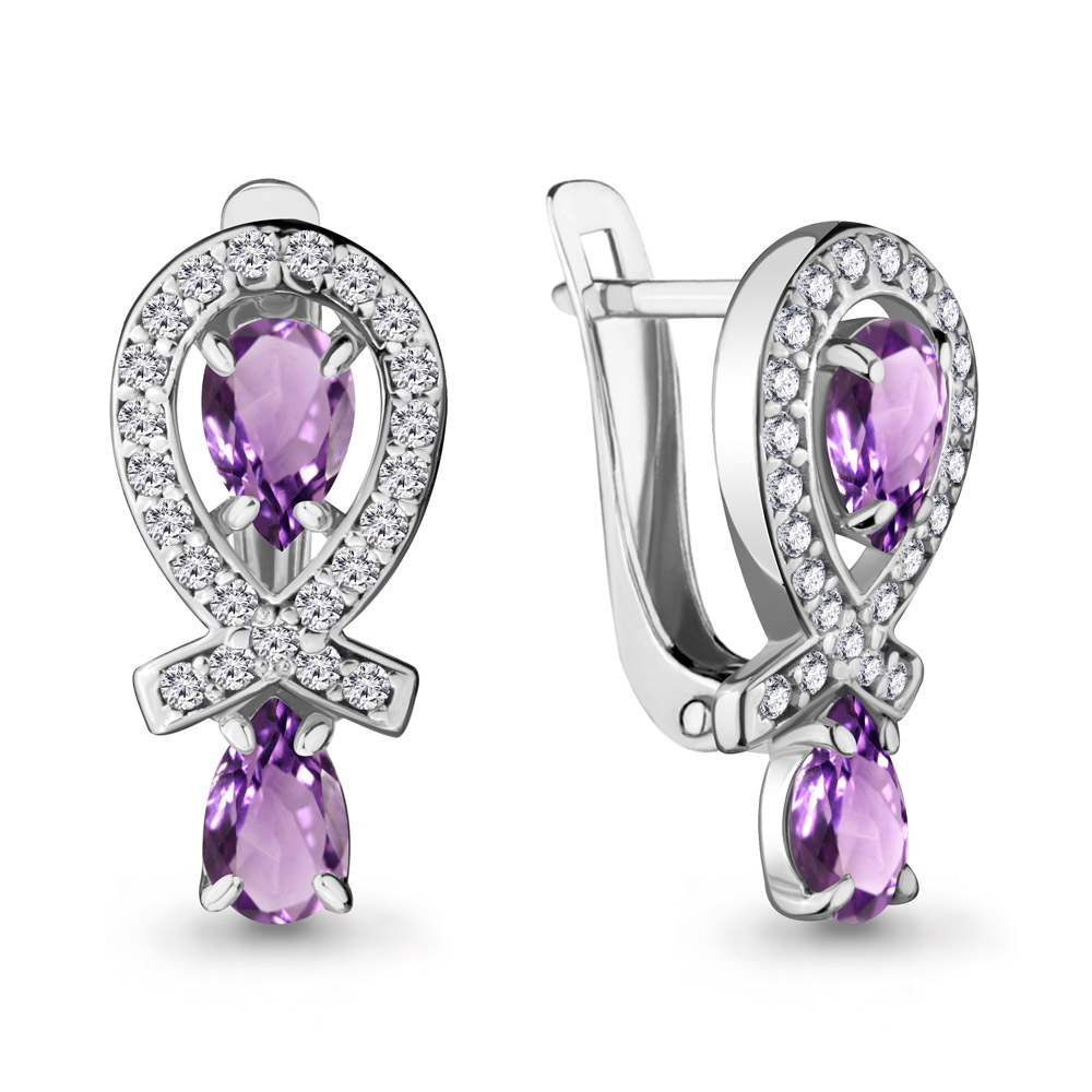 4721004А Серьги из Серебра с аметистами, фианитами