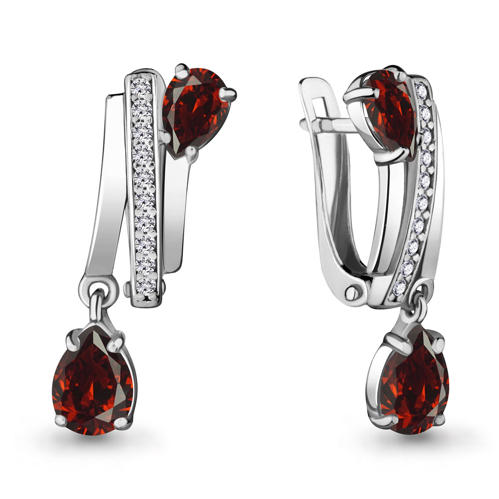 4721203А Серьги из Серебра с гранатами, фианитами