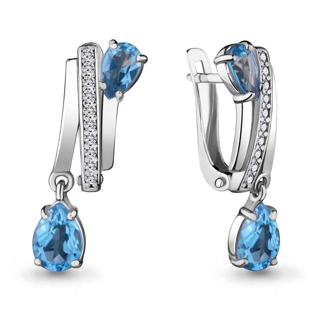 4721205А Серьги из Серебра с топазами свисс блю, фианитами