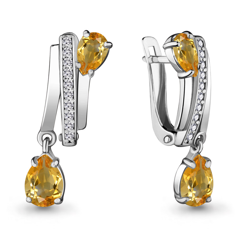 4721206А Серьги из Серебра с фианитами, цитринами