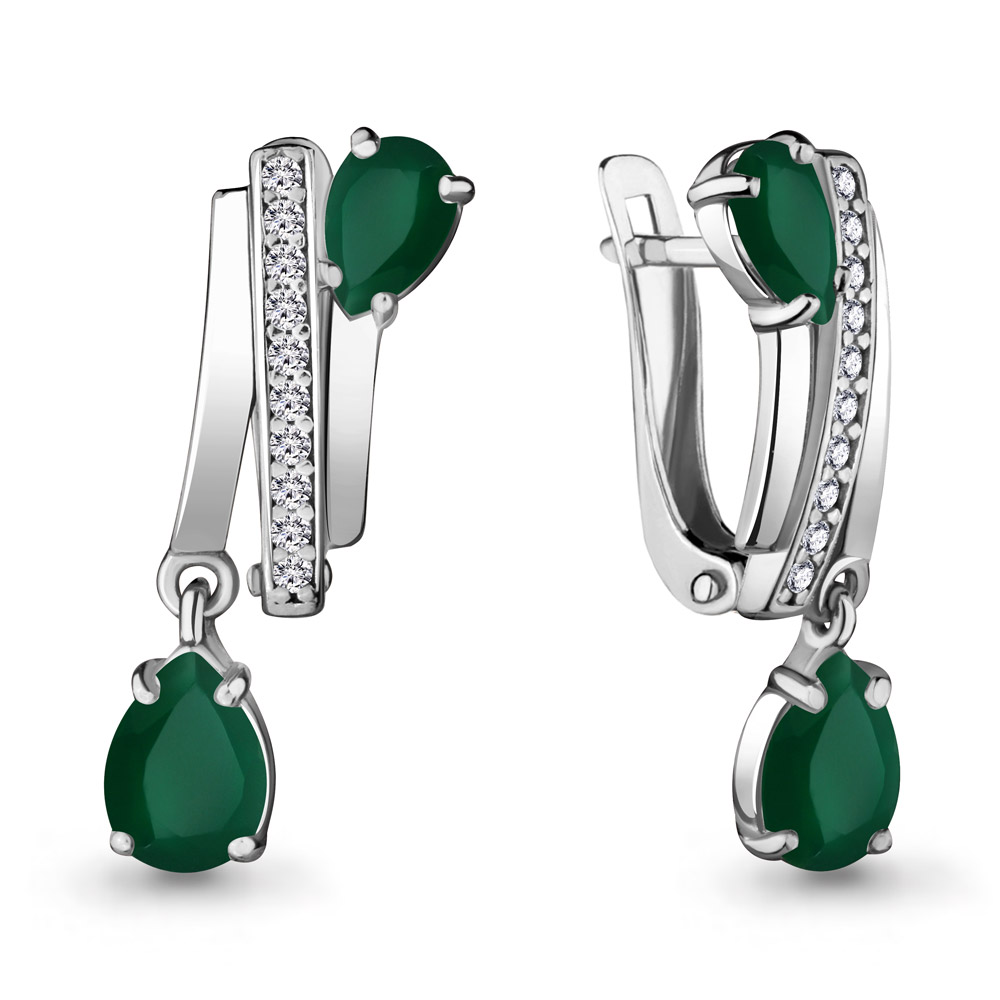 4721209А Серьги из Серебра с агатами, фианитами