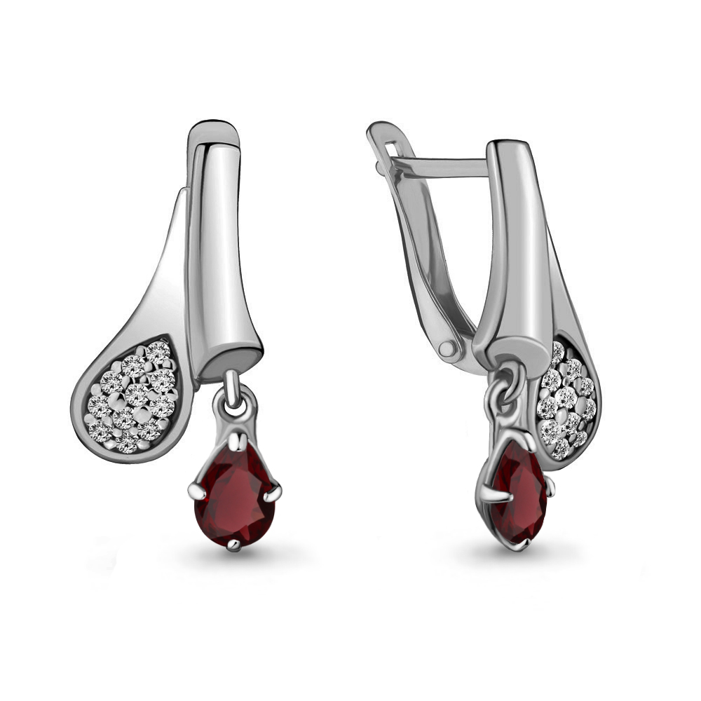 4721303А Серьги из Серебра с гранатами, фианитами