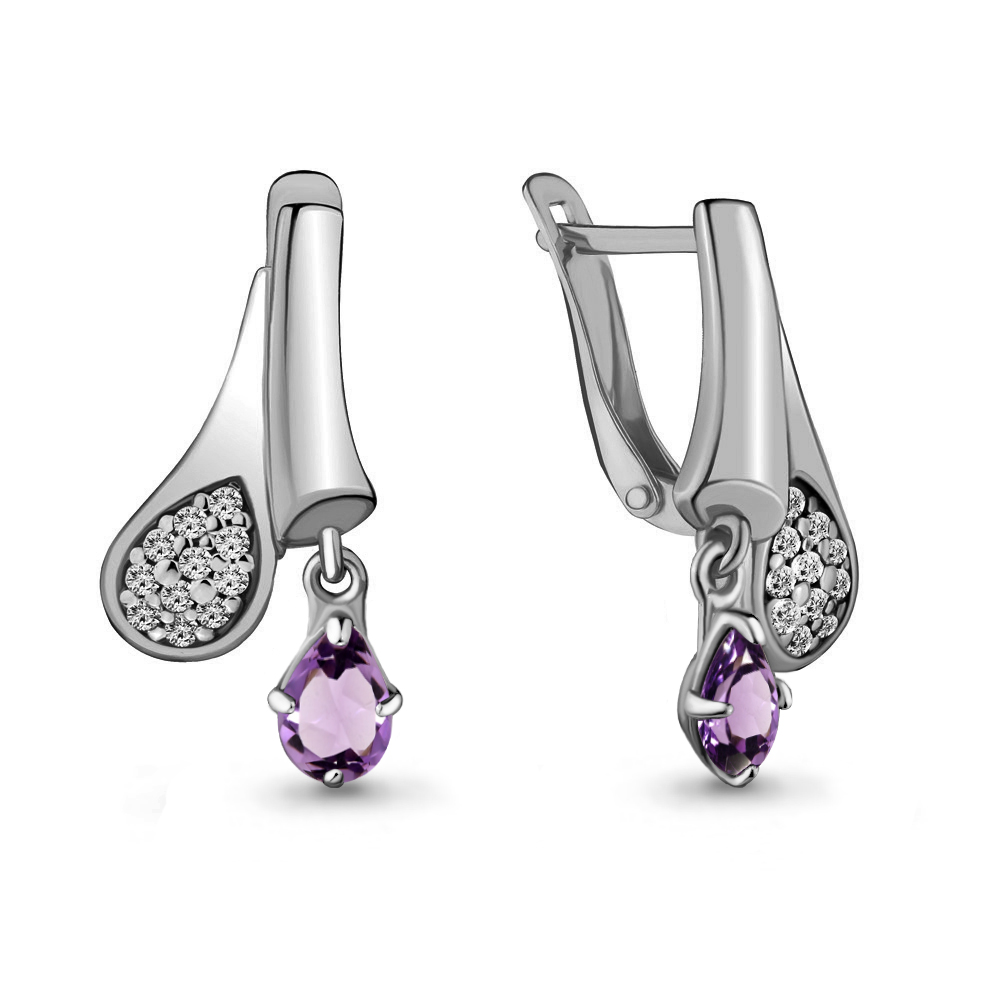 4721304А Серьги из Серебра с аметистами, фианитами