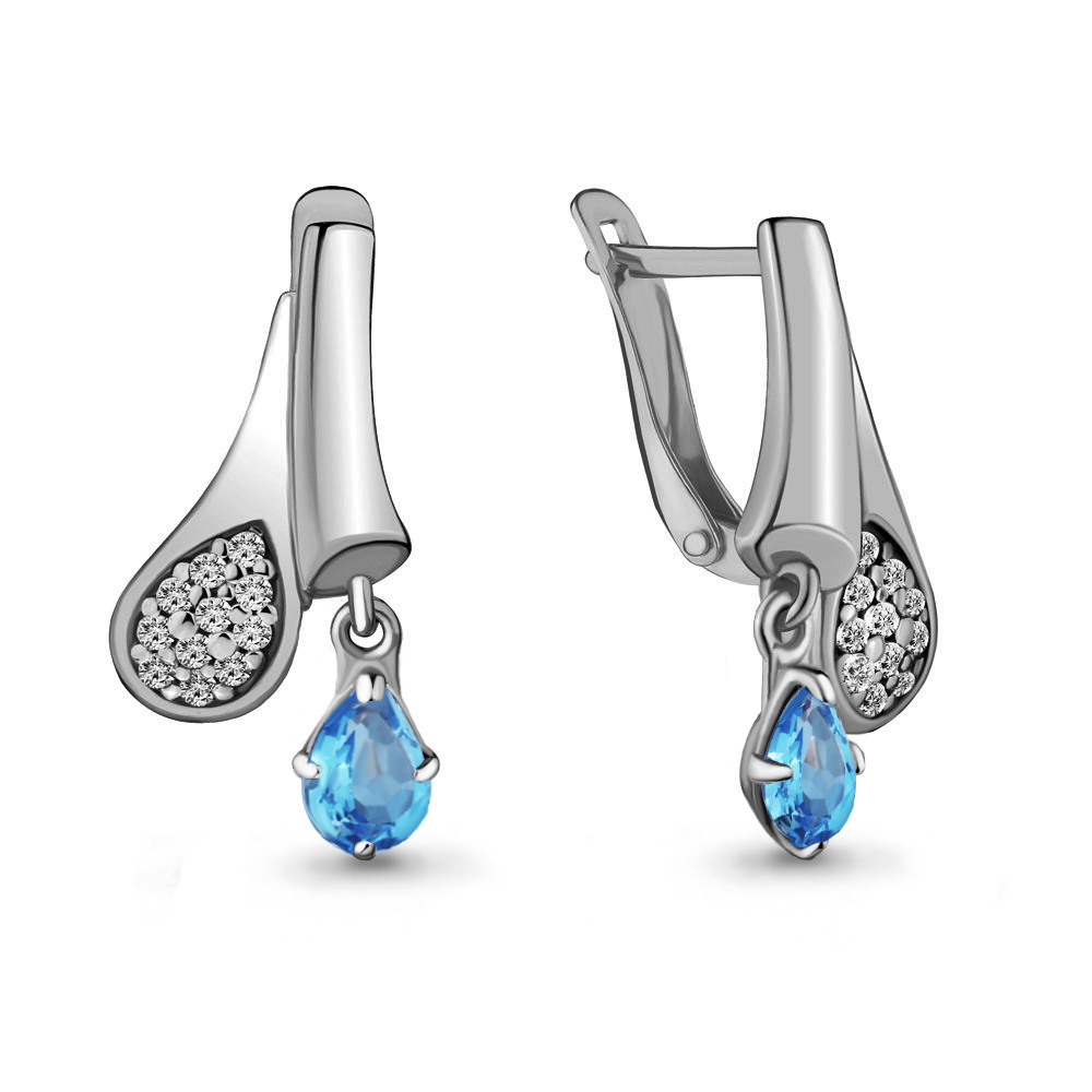 4721305А Серьги из Серебра с топазами свисс блю, фианитами