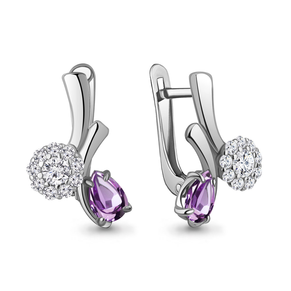 4721404А Серьги из Серебра с аметистами, фианитами