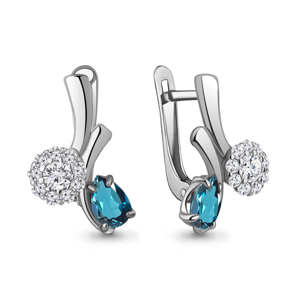 4721408А Серьги из Серебра с топазами лондон блю, фианитами