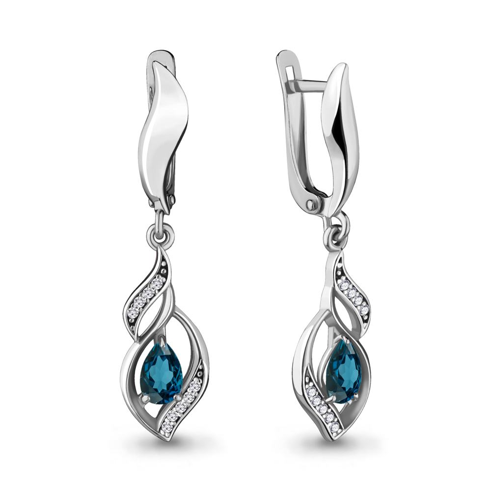 4721608А Серьги из Серебра с топазами лондон блю, фианитами