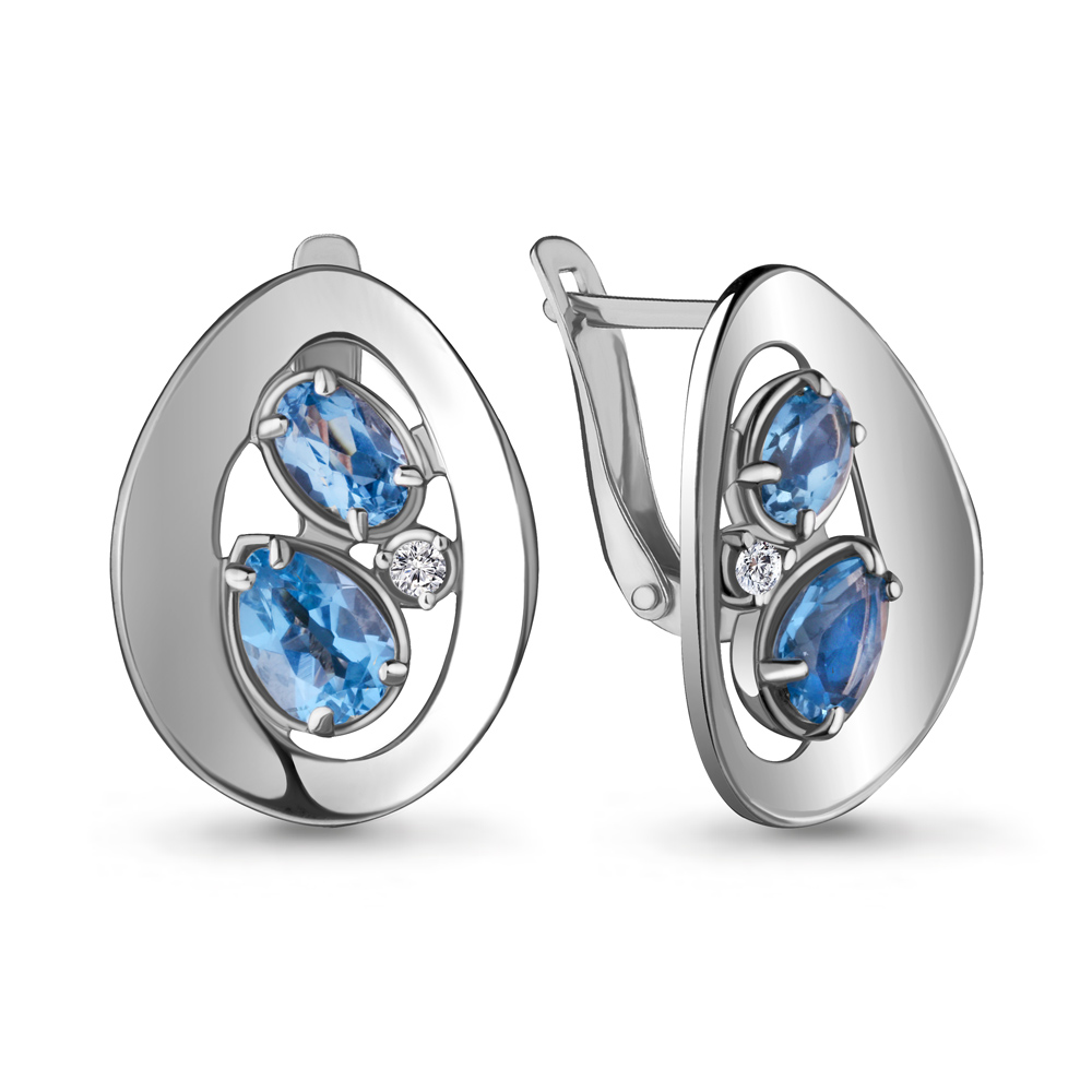 4721705А Серьги из Серебра с топазами свисс блю, фианитами