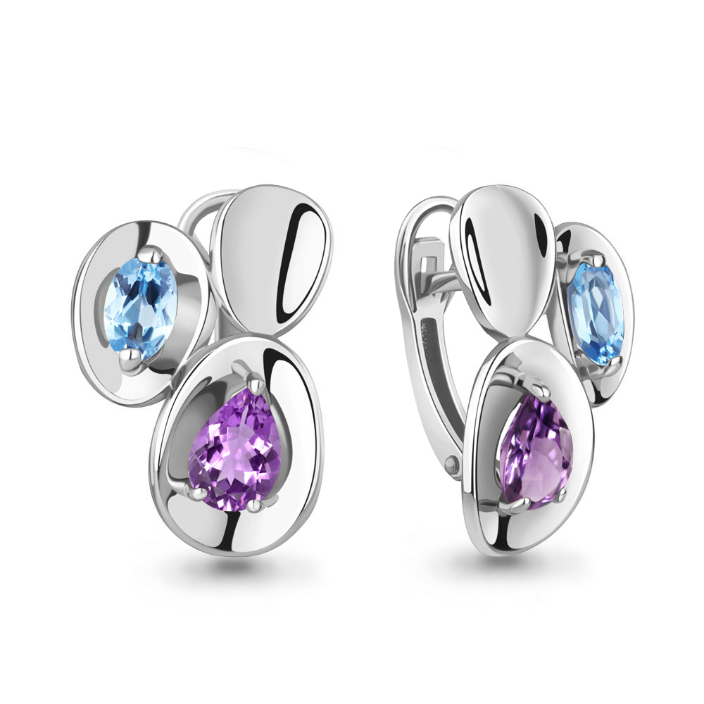 4722130 Серьги из Серебра с аметистами, топазами свисс блю из коллекции "Лагуна"