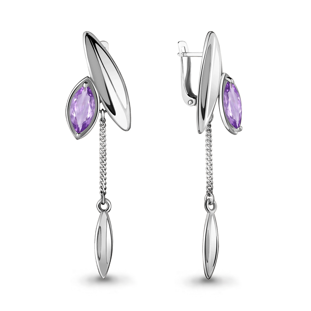 4722704 Серьги из Серебра с аметистами из коллекции "Лагуна"